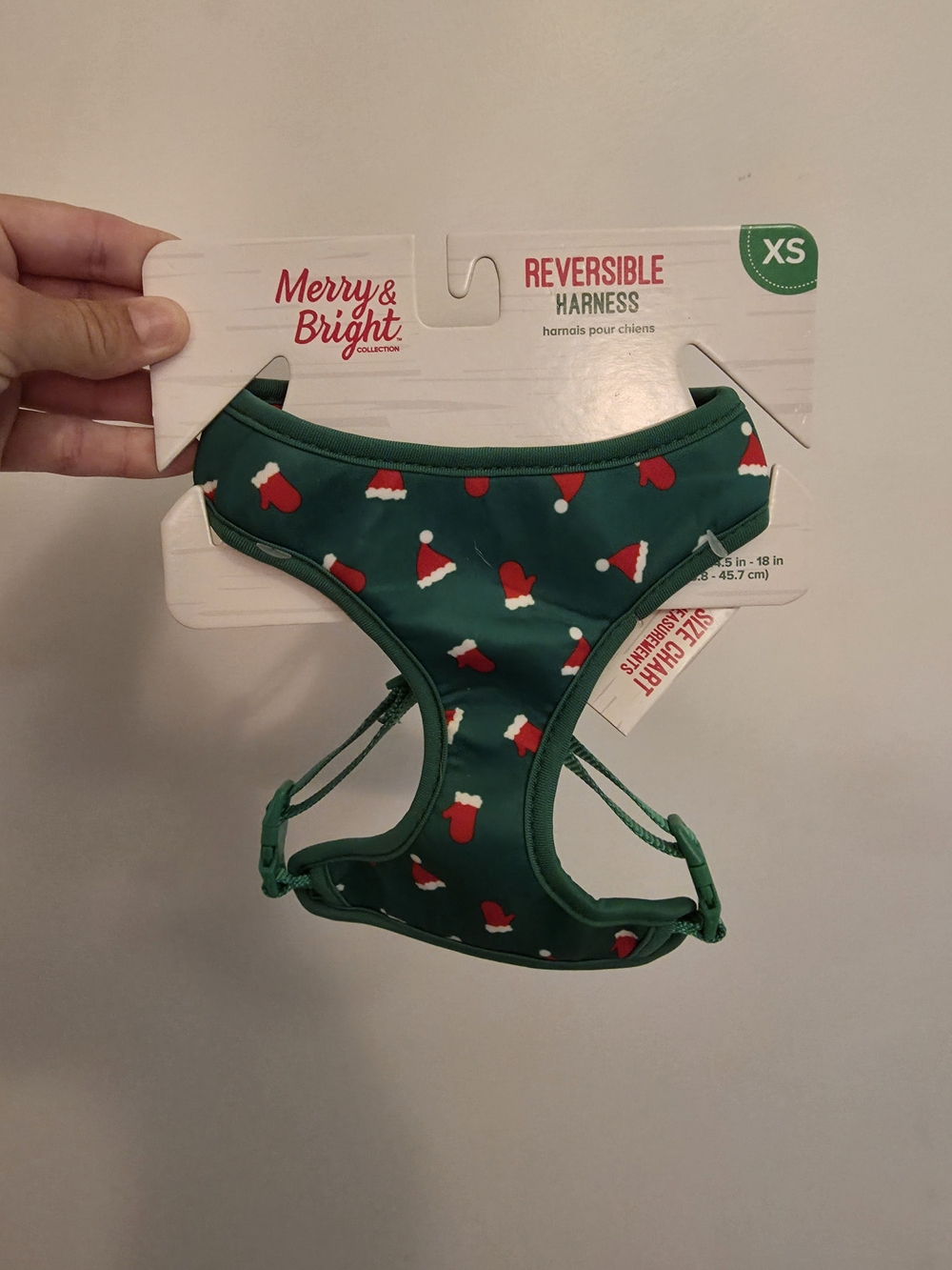 Dog's Reversible Green Holiday Harness - XS